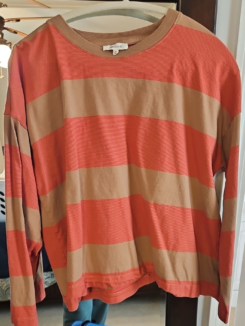 Madewell Size Medium Striped Crewneck in Coral and Tan